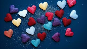 AI generated Romantic heart shapes in vibrant colors, love celebration generated by AI photo