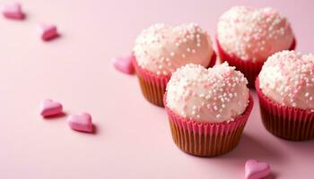 AI generated Sweet gourmet cupcake with pink icing and chocolate generated by AI photo