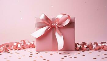 AI generated Shiny gift box wrapped in pink wrapping paper generated by AI photo