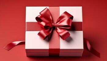 AI generated Shiny gift box wrapped in red wrapping paper generated by AI photo