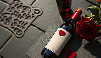 ai generado romance y amor en un vino botella generado por ai foto