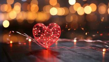 AI generated Romantic celebration with glowing heart shape on wood generated by AI photo