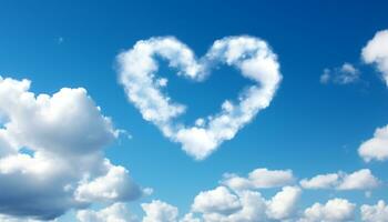 AI generated Blue sky, fluffy clouds, heart shape, summer love generated by AI photo