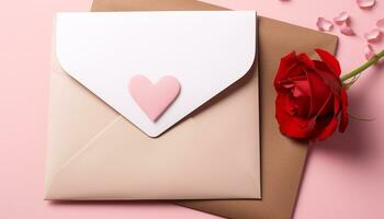 AI generated Love letter in pink envelope, symbol of romance generated by AI photo