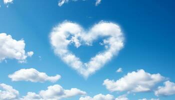 AI generated Blue sky, fluffy clouds, love in nature generated by AI photo