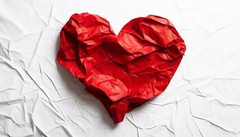 AI generated Love shaped crumpled paper, symbol of imagination and passion generated by AI photo