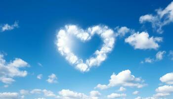 AI generated Blue sky, fluffy clouds, love in nature generated by AI photo