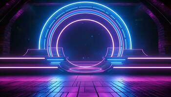 AI generated Glowing nightclub stage ignites vibrant colors and creativity generated by AI photo