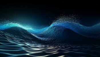 AI generated Blue wave flowing in dark underwater space generated by AI photo