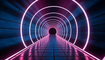 AI generated Futuristic corridor with glowing blue neon lights generated by AI photo