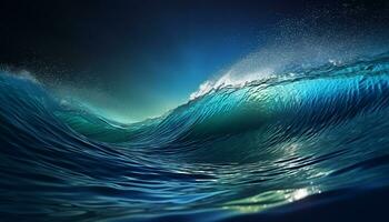 ai generado hombres surf en el majestuoso azul submarino ola generado por ai foto