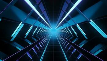 AI generated Futuristic blue corridor, modern design, glowing computer network generated by AI photo