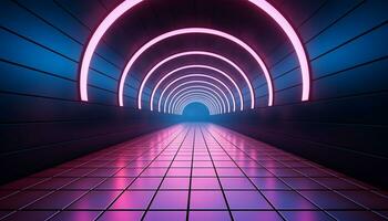 AI generated Futuristic corridor, modern design, illuminated flooring, empty space generated by AI photo