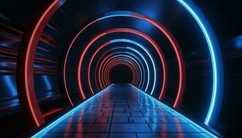 AI generated Futuristic blue corridor, dark design, modern technology generated by AI photo