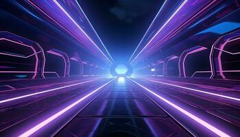 AI generated Futuristic architecture, modern design, neon glowing corridor generated by AI photo