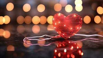 AI generated Romantic love illuminated in glowing Christmas lights generated by AI photo