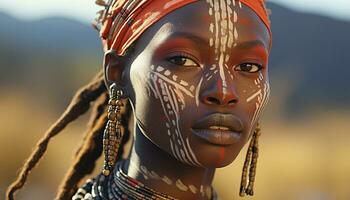 ai generado hermosa joven africano mujer con trenzado pelo sonriente generado por ai foto