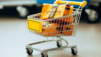 AI generated Retail store cart carrying groceries in shopping mall generated by AI photo