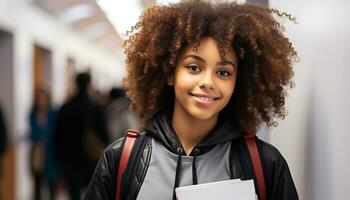 AI generated Smiling young woman looking at camera with confidence generated by AI photo