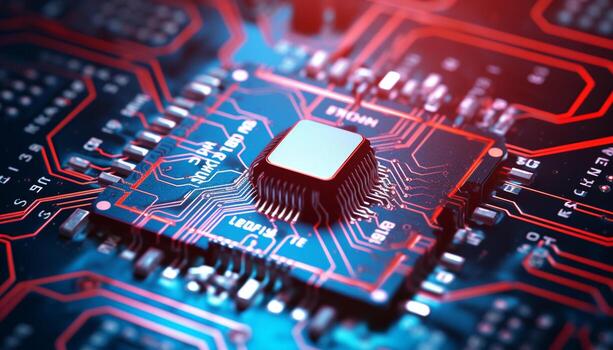 AI generated Computer chip on circuit board, a technological marvel generated by AI photo