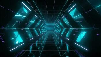 AI generated Futuristic architecture, glowing blue corridor, digitally generated image generated by AI photo