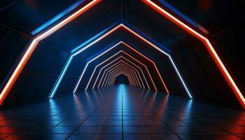 AI generated Futuristic corridor, modern design, glowing blue abstract generated by AI photo