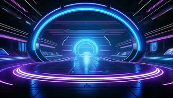 AI generated Futuristic car speeds through glowing blue abstract motion generated by AI photo