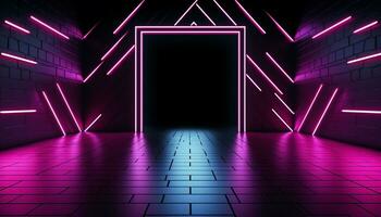 AI generated Glowing stage, illuminated backdrop, modern architecture, empty space generated by AI photo