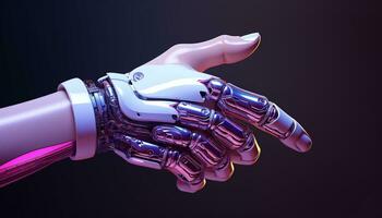 AI generated Futuristic robotic arm touches metal, creating innovation generated by AI photo