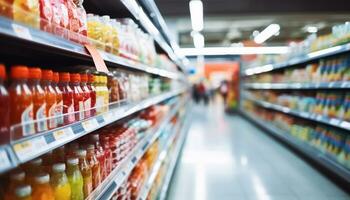 ai generado cliente elegir sano comestibles en un supermercado pasillo generado por ai foto