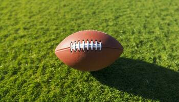 AI generated Playing field with grass, ball, and American football generated by AI photo