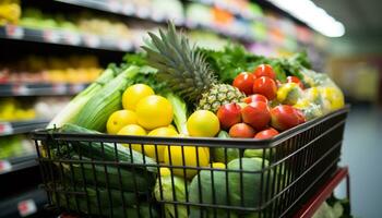 AI generated Freshness and variety in a healthy supermarket aisle generated by AI photo