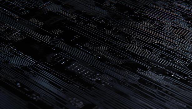 AI generated Abstract computer chip pattern in blue, glowing backdrop generated by AI photo