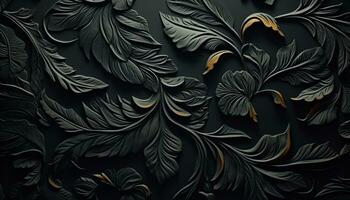 AI generated Abstract black leaf on dark background, elegant design generated by AI photo