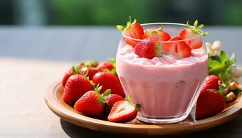 AI generated Freshness and sweetness in a strawberry dessert generated by AI photo