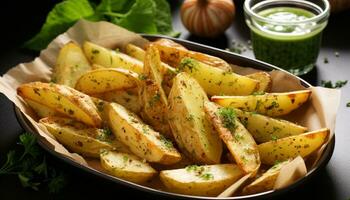 AI generated Freshness and gourmet on a plate, prepared potato generated by AI photo