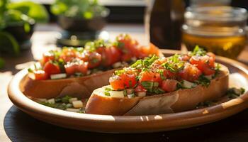 AI generated Freshness on a wooden table  grilled vegetable sandwich generated by AI photo