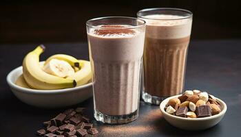 AI generated Freshness and sweetness in a chocolate milkshake generated by AI photo