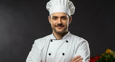 ai generado sonriente cocinero en uniforme Cocinando con confianza generado por ai foto