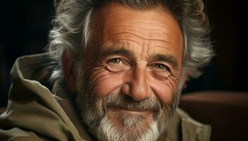 AI generated Smiling senior man with gray hair and beard generated by AI photo