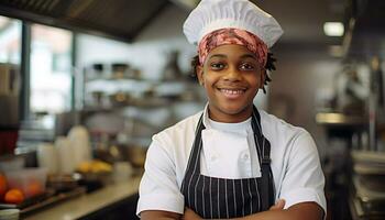 AI generated Smiling chef in apron, standing with confidence generated by AI photo