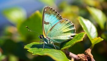 AI generated Butterfly resting on vibrant flower, nature colorful elegance generated by AI photo