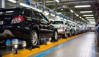 ai generado moderno coche estacionado en un brillante ciudad garaje generado por ai foto