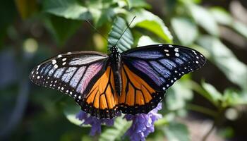 AI generated Butterfly wing showcases vibrant colors in nature generated by AI photo