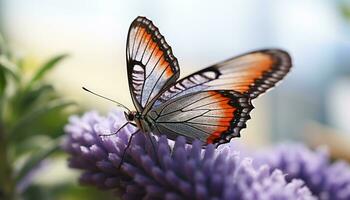 ai generado vibrante de colores mariposa poliniza un hermosa flor generado por ai foto