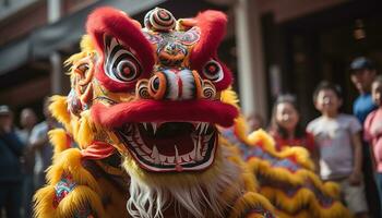 AI generated Chinese culture celebrates with dragon dancing and traditional festivals generated by AI photo