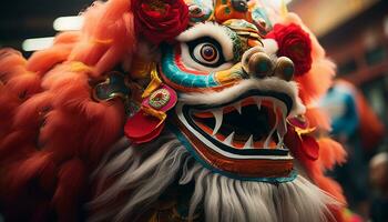 AI generated Colorful Chinese dragon masks bring joy to celebrations generated by AI photo