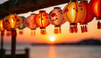 AI generated Chinese lanterns illuminate the night, vibrant symbol of tradition generated by AI photo