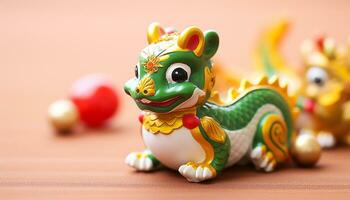 AI generated Cute toy dragon brings cheerful celebration and fun generated by AI photo