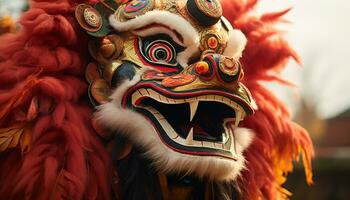 AI generated Dragon mask in traditional Chinese culture celebrates indigenous cultures generated by AI photo
